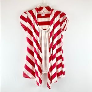 White Pink Striped Faux Layer Floral Top